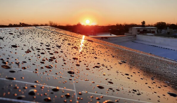 Solar panel in water drops