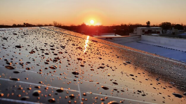 Solar panel in water drops