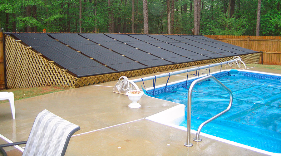 Solar panels installed near the pool