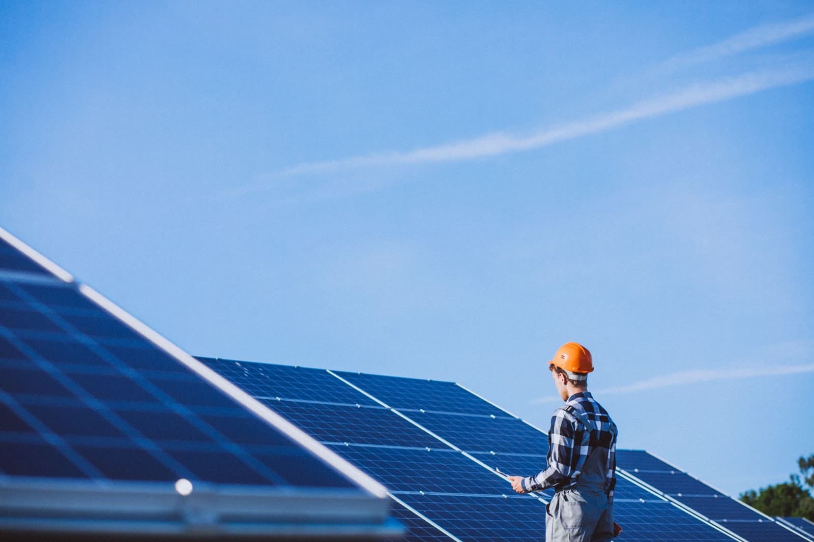 Man work with the solar panels