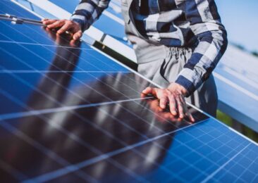 Close up of man work with the solar panels